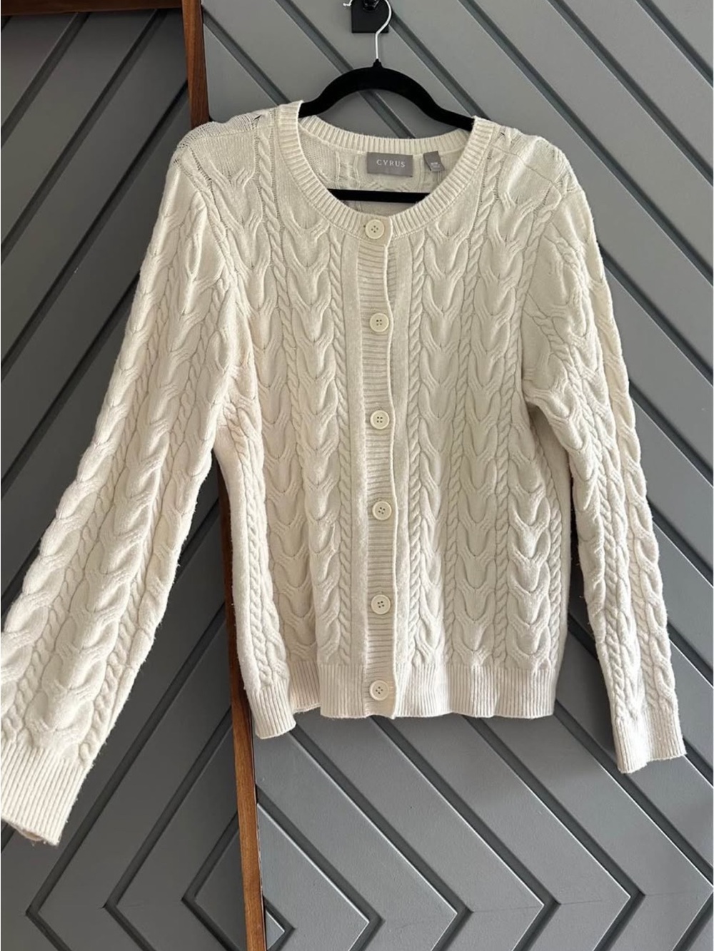 Cyrus Cream Cable Knit Button-Up Sweater